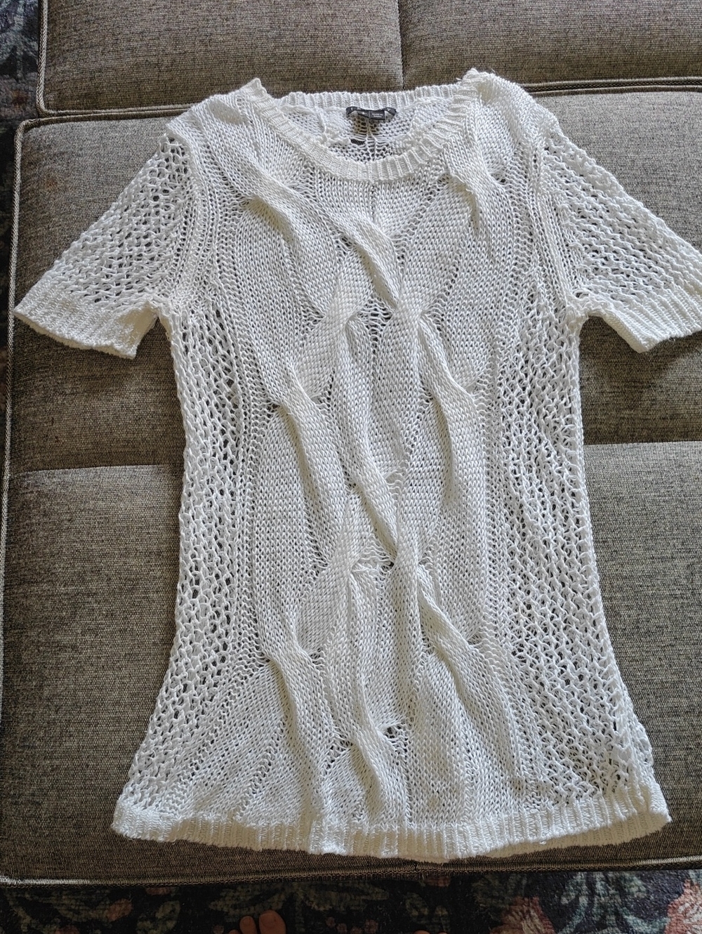 Theory White Open-Weave Short Sleeve Knit Top